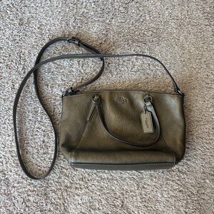 Coach Mini Kelsey Satchel Metallic Bronze/Olive Pebble Leather Coach Crossbody
